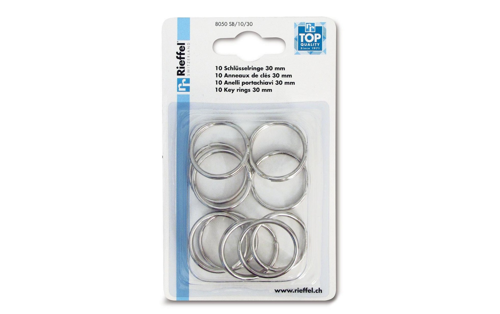 Rieffel Schlüsselring – Vernickelt, Silber, Ø 30 mm, 10er-Pack