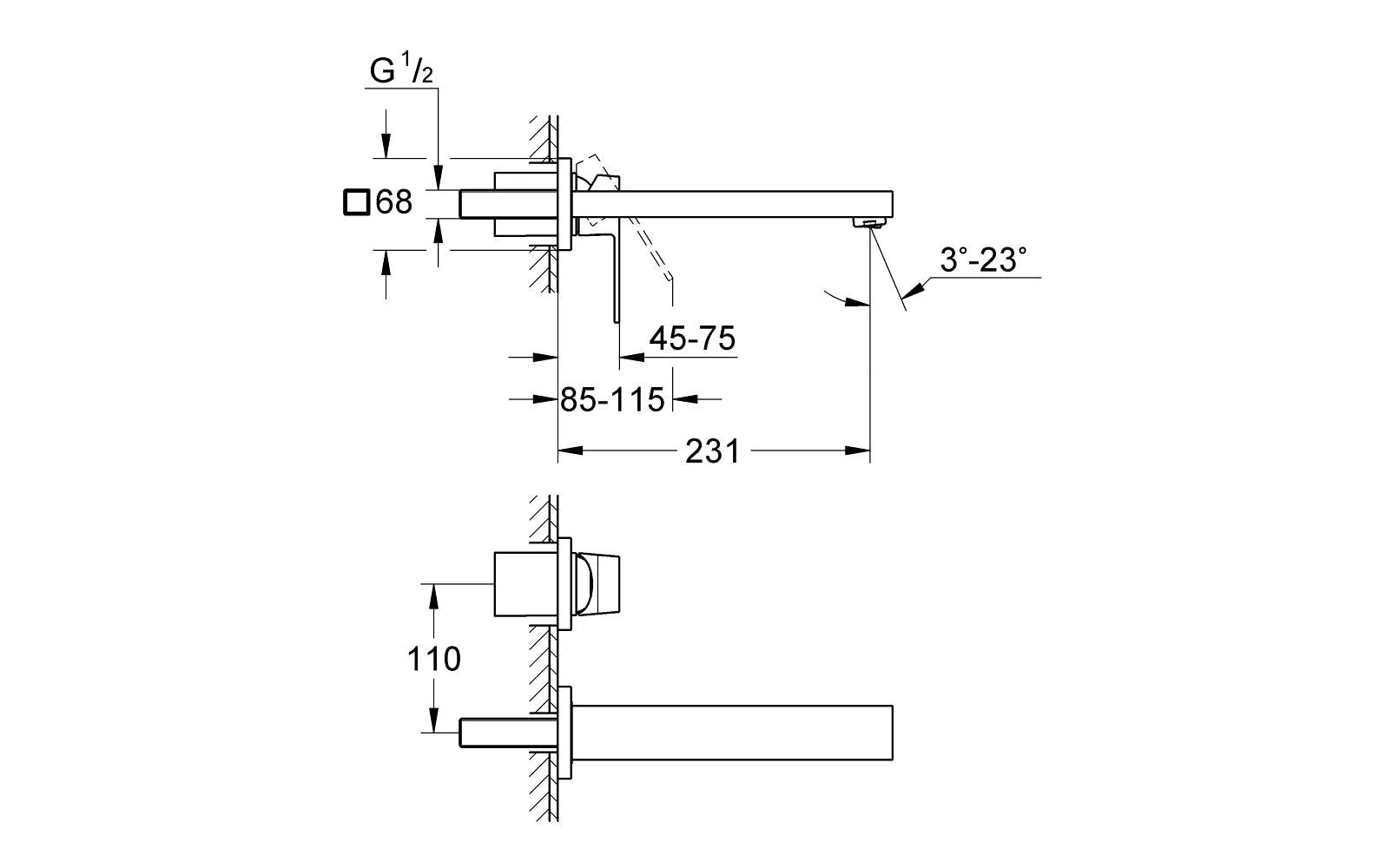GROHE Eurocube Einhebelmischer – Anschluss 1/2", Messing, Chrom, für Waschbecken