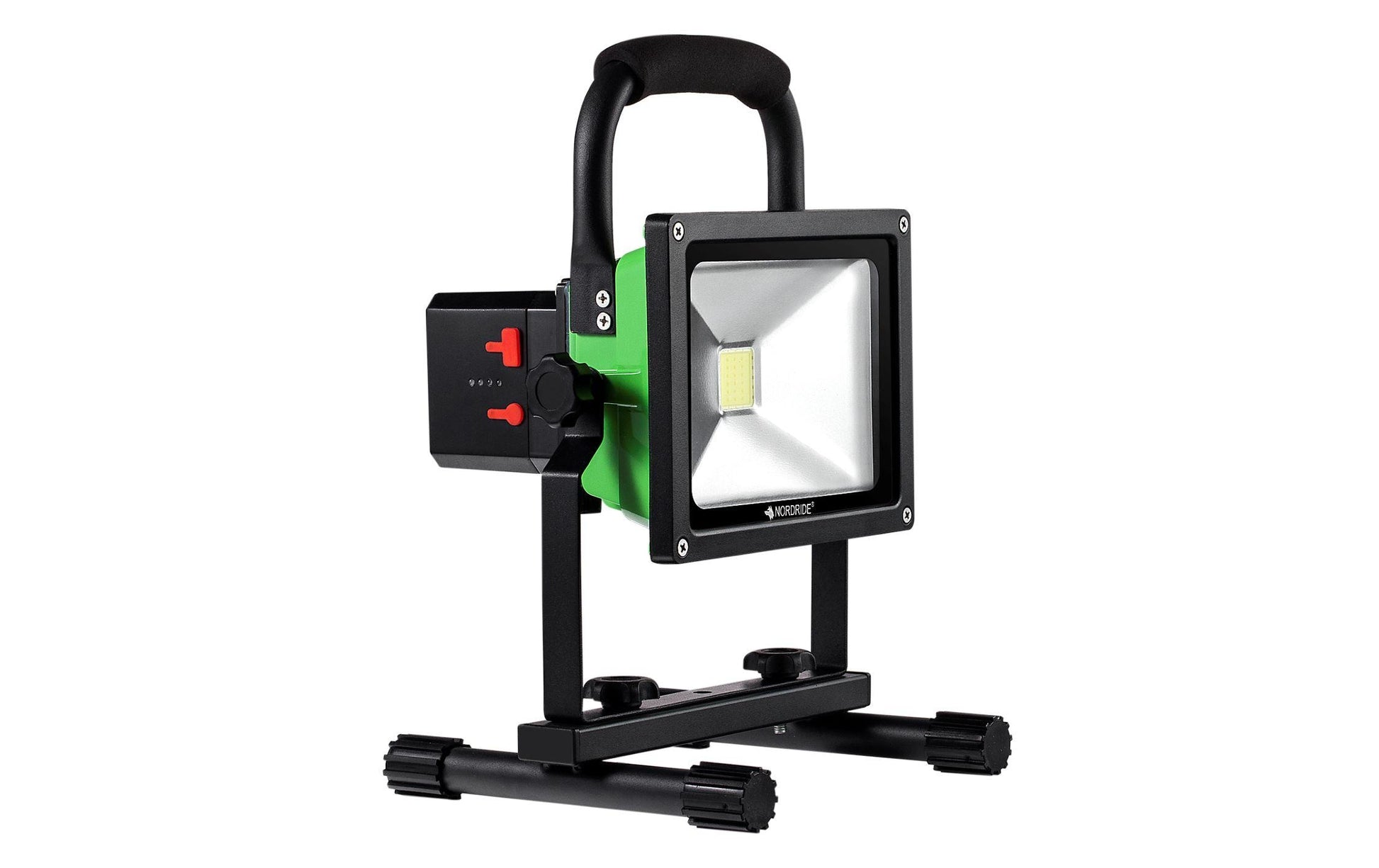 NORDRIDE Akku LED-Strahler 4025 – 2000 lm, 20 W, 6000 K, dimmbar, IP65, schwarz/grün