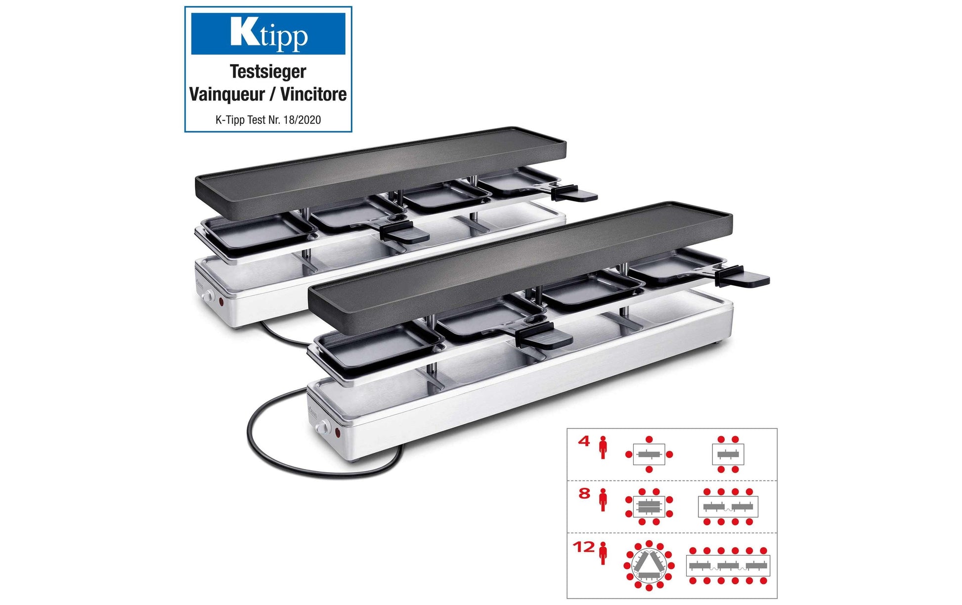 Koenig Raclette-Grill B02243 – 8 Personen, 8 Pfännchen, 795 W – schwarz/edelstahl