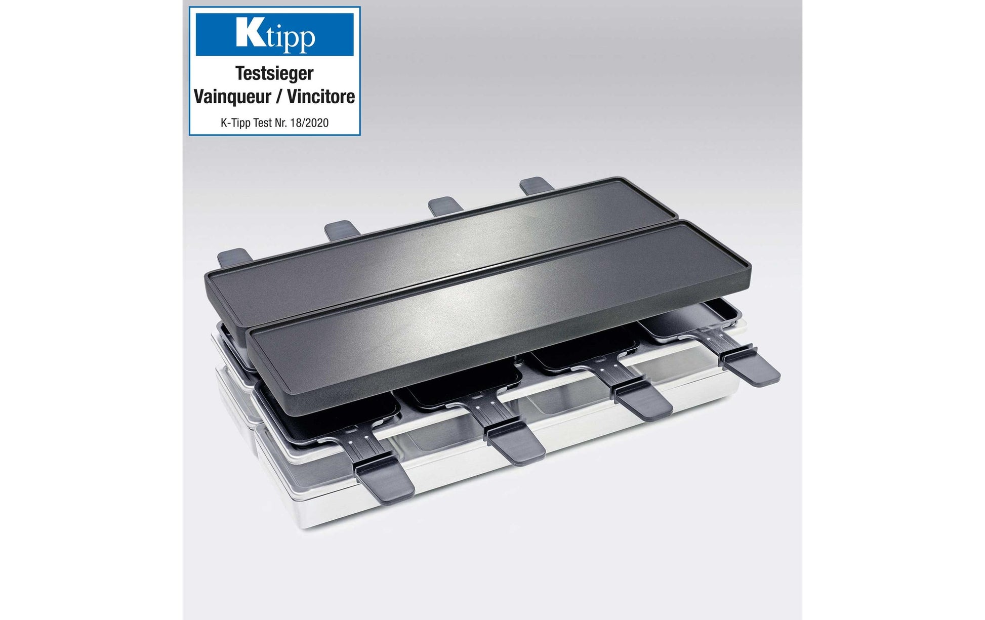 Koenig Raclette-Grill B02243 – 8 Personen, 8 Pfännchen, 795 W – schwarz/edelstahl