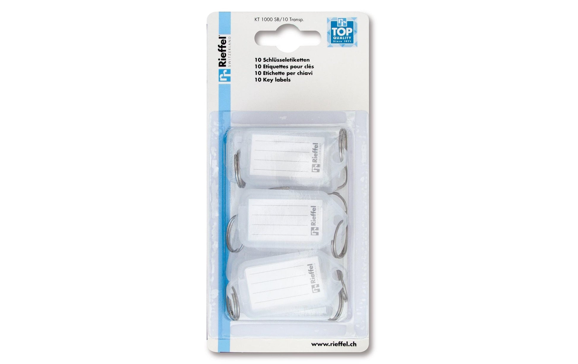 Rieffel Schlüsselschild – Transparent, 38 × 22 mm, 10er-Pack