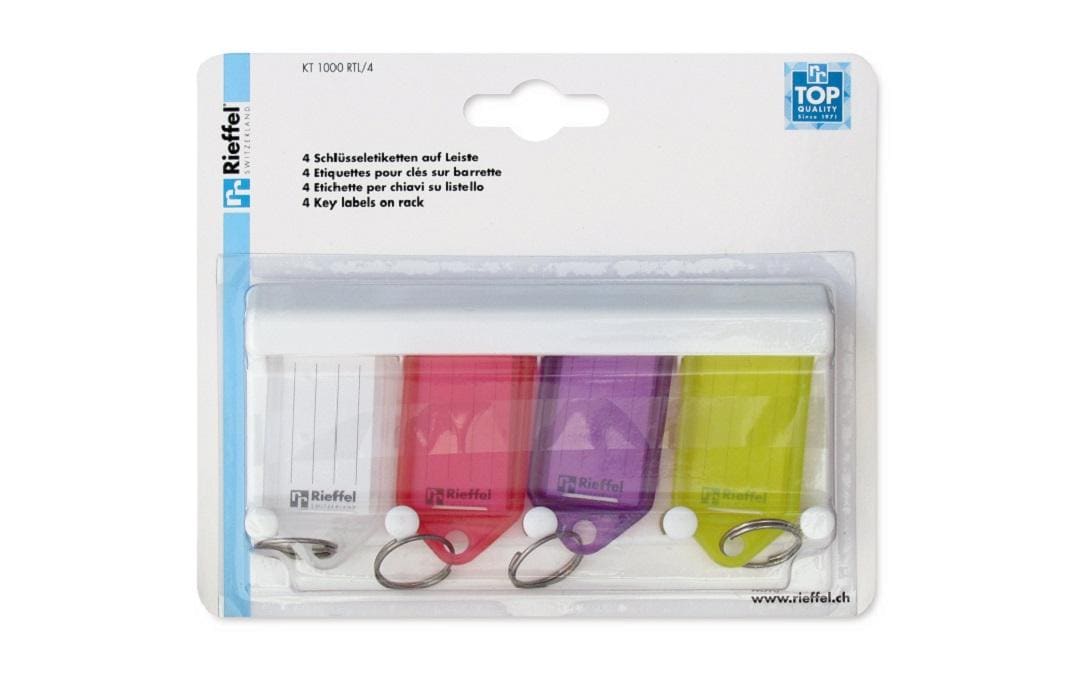 Rieffel Schlüsselanhänger – mit Halterleiste, mehrfarbig, 38 × 22 mm, 4er-Pack