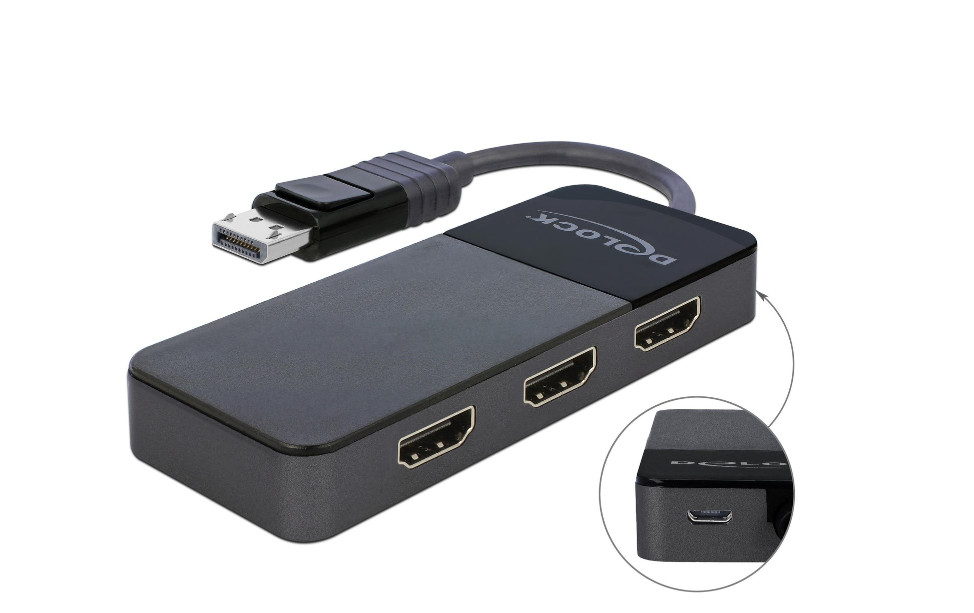DeLOCK DP 1.4 Splitter – DisplayPort zu 3× HDMI, 4K UHD bis 30 Hz, MST – für DisplayPort – Schwarz