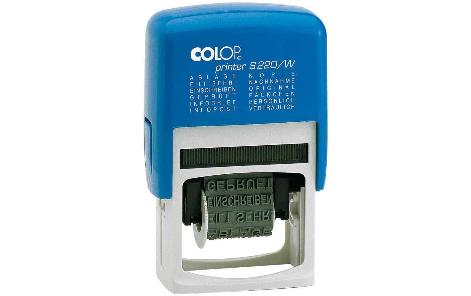 Colop Printer S 220/W – Selbstfärbender Wortstempel, 12 Texte, Deutsch – Abdruck 25 × 4 mm – Rot