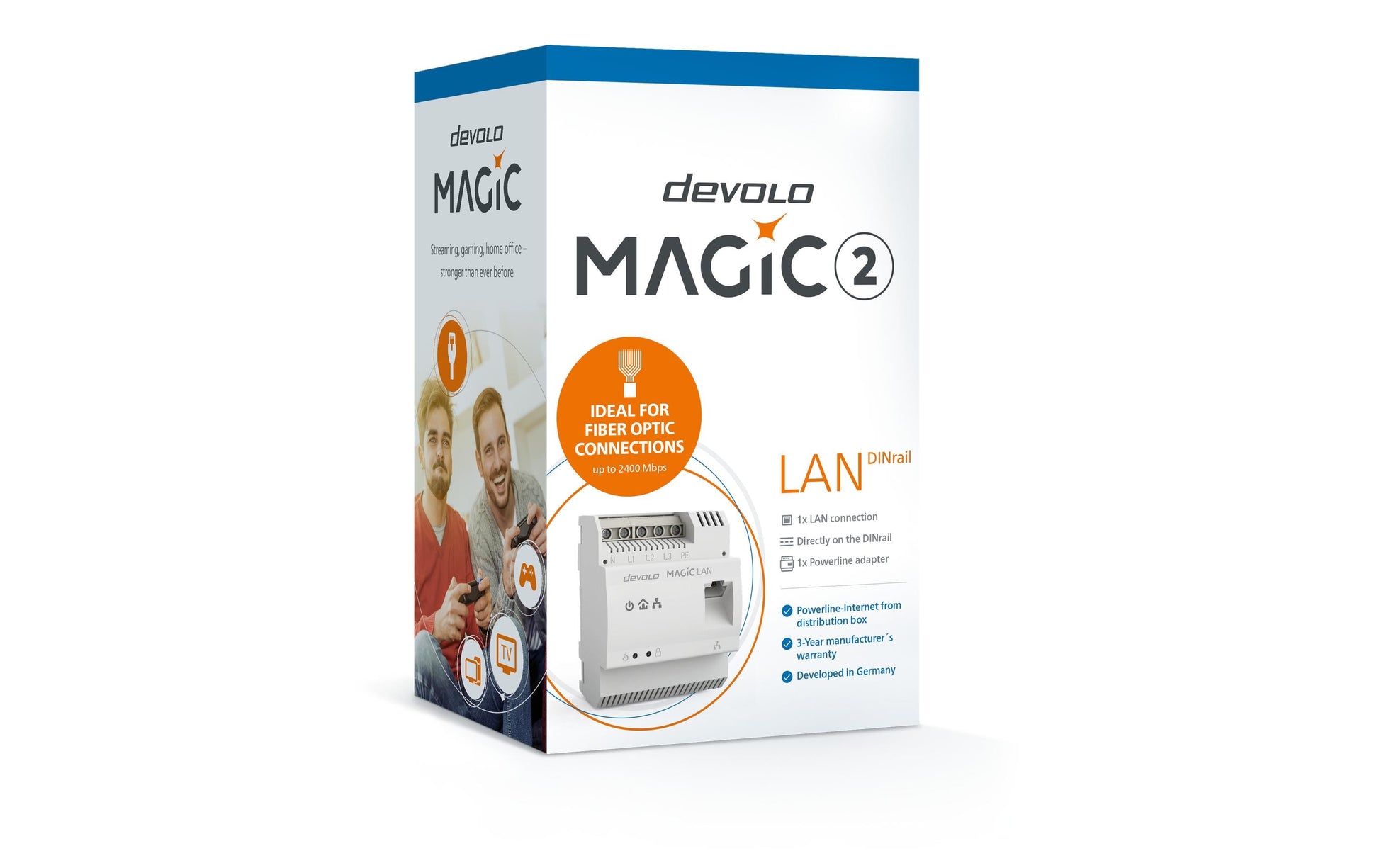 Devolo Magic 2 LAN DINschiene – Powerline Adapter – 2,4 Gbit/s, 1× 2,5G RJ‑45, Weiss