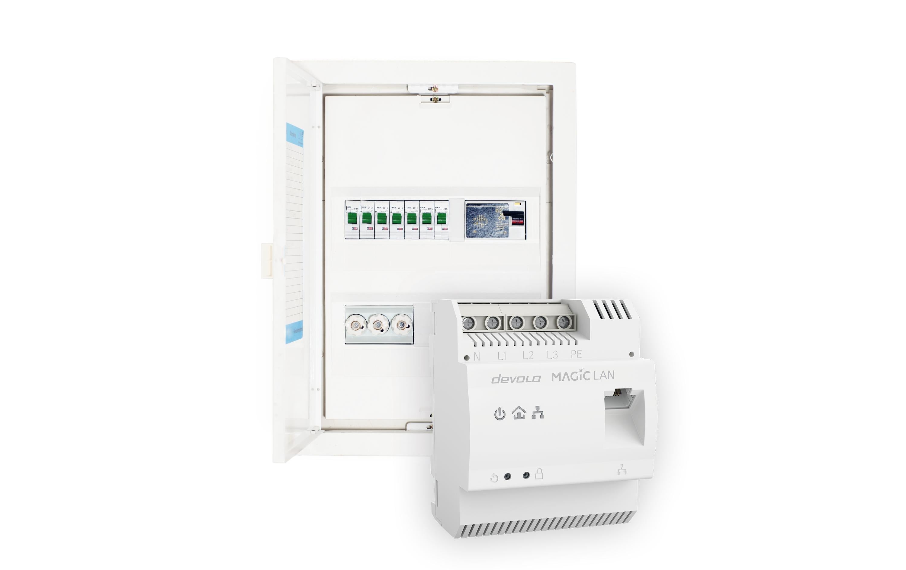 Devolo Magic 2 LAN DINschiene – Powerline Adapter – 2,4 Gbit/s, 1× 2,5G RJ‑45, Weiss