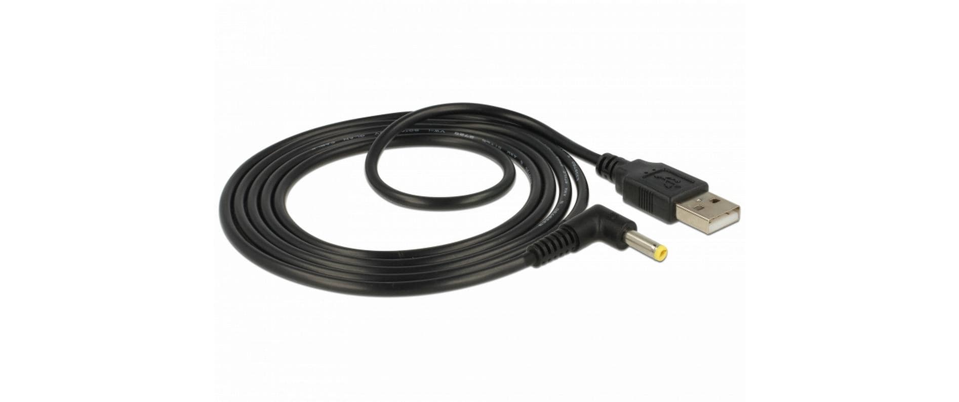 DeLOCK Spezial Stromkabel – USB-A zu 4,0×1,7 mm Hohlstecker (gewinkelt), 1,5 m, 5 V, schwarz, 5er-Set