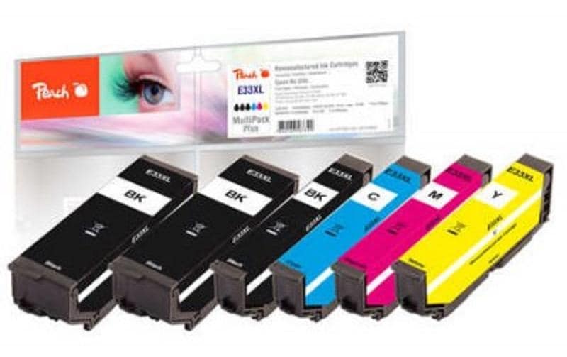 Peach 33XL Tintenpatronen-Multipack, Schwarz/Cyan/Magenta/Gelb (Kompatibel) – für Epson XP-530/XP-540 …