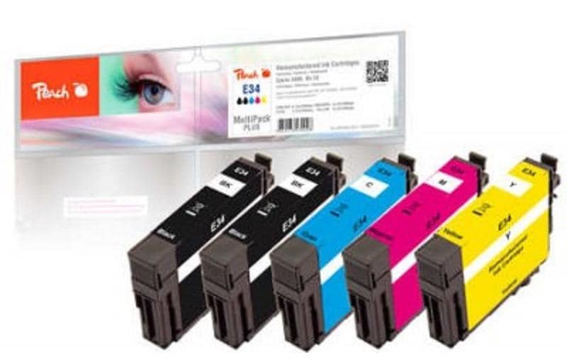 Peach Tintenpatronen-Multipack Nr. 34, CMYK, 5er-Pack – für Epson WorkForce Pro WF-3700 Serie, WF-3720 und andere