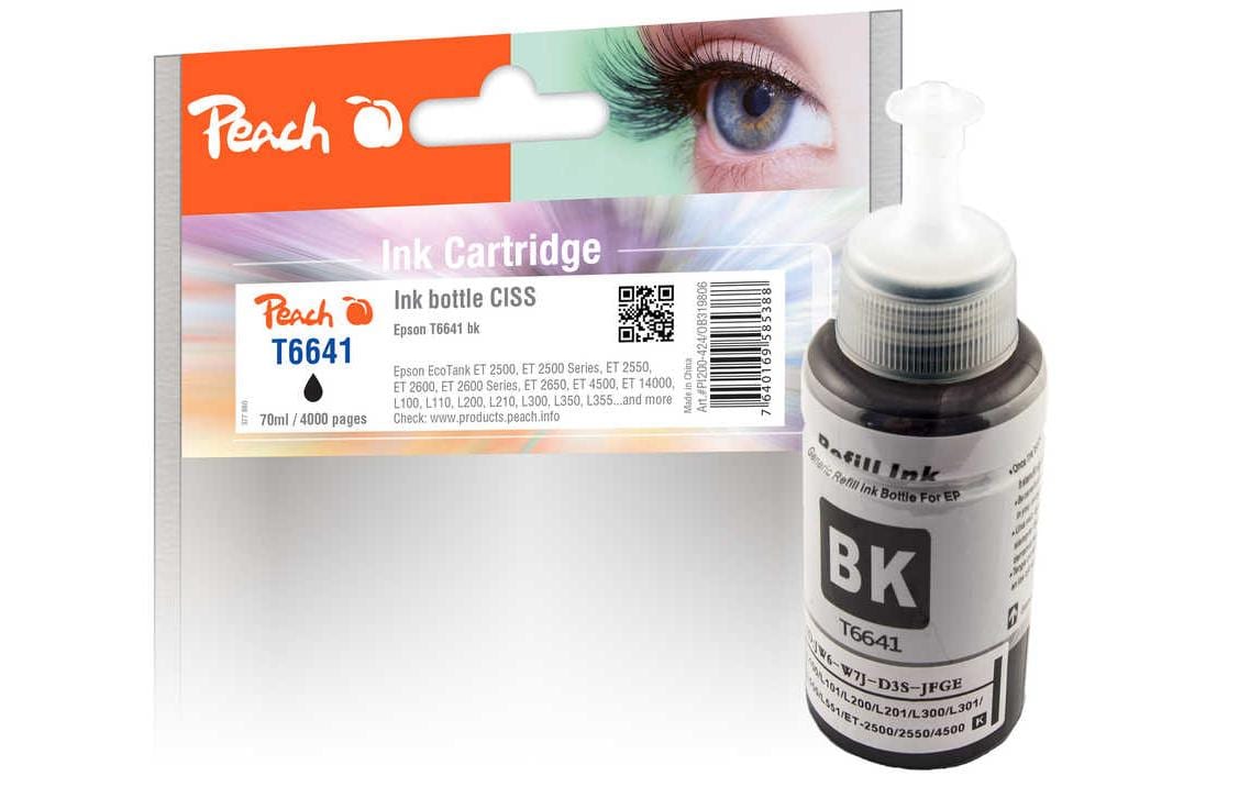 Peach T6641 Schwarz Tintenpatrone (Kompatibel) – 4'000 Seiten – für Epson ET-14000/ET-2500, L 100/L 200 …