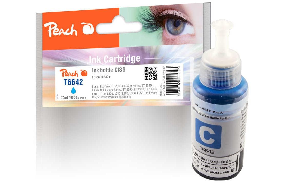 Peach T6642 Cyan Tintenpatrone (Kompatibel) – 6'500 Seiten – für Epson EcoTank ET-2500/ET-2600/ET-3600