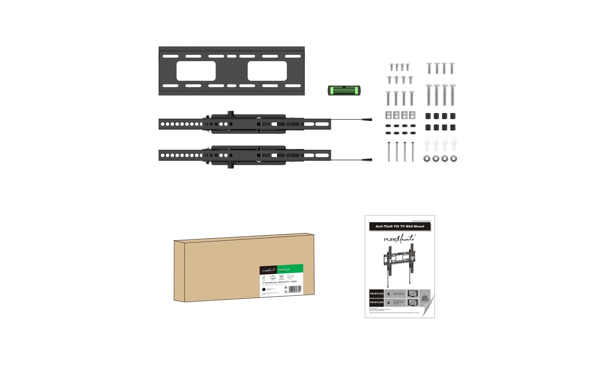 PureMounts Wandhalterung – Neigbar – 32–55" – VESA 200×200–400×400 – bis 50 kg, Diebstahlsicherung – PM-BTL400