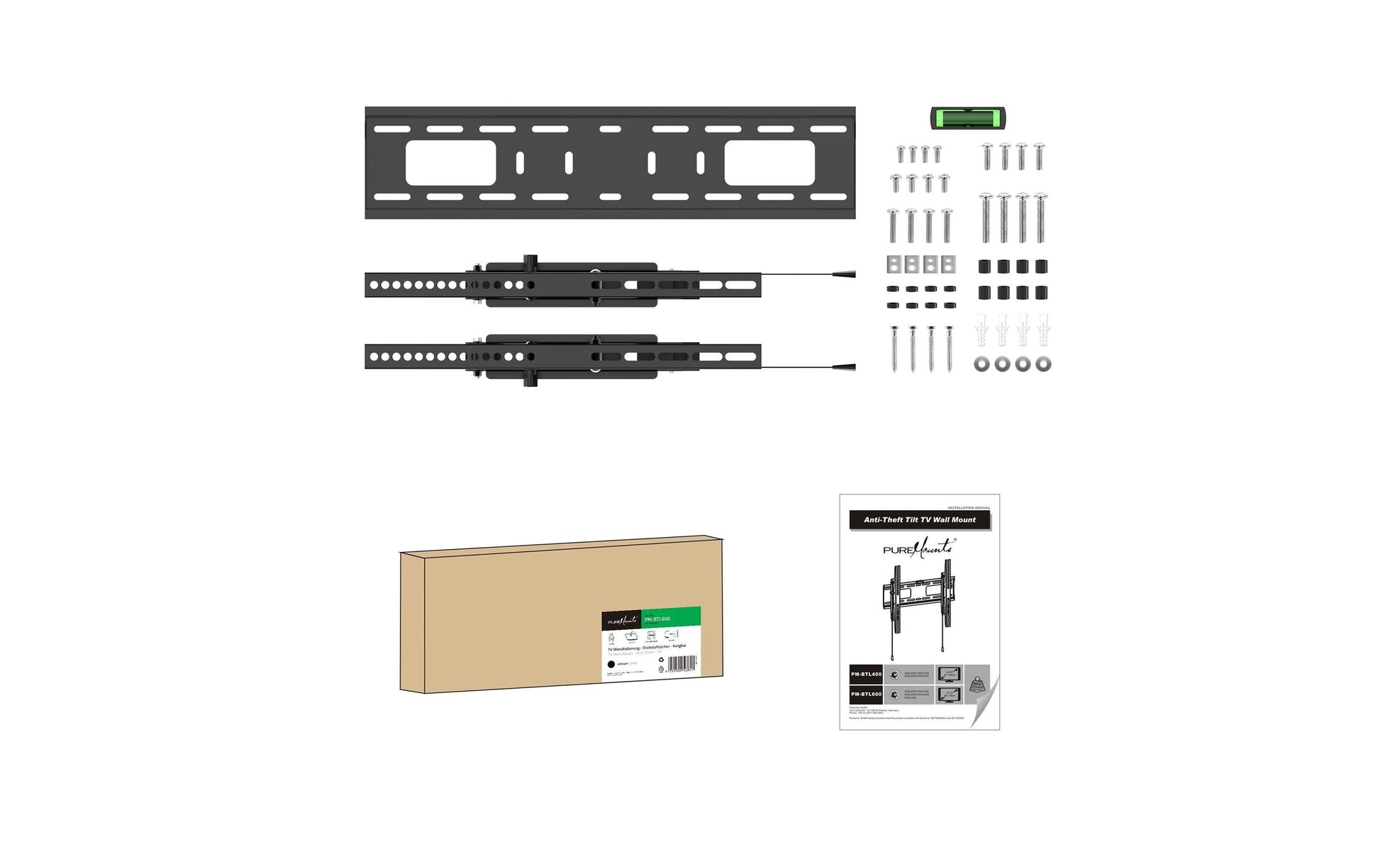 PureMounts Wandhalterung – Neigbar – 37–70" – VESA 200×200–600×400 – bis 50 kg, Diebstahlsicherung – PM-BTL600