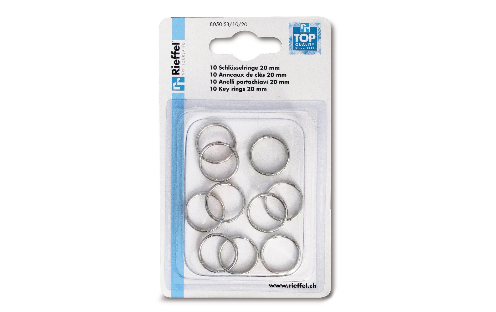 Rieffel Schlüsselring – Vernickelt, Silber, Ø 20 mm, 10er-Pack