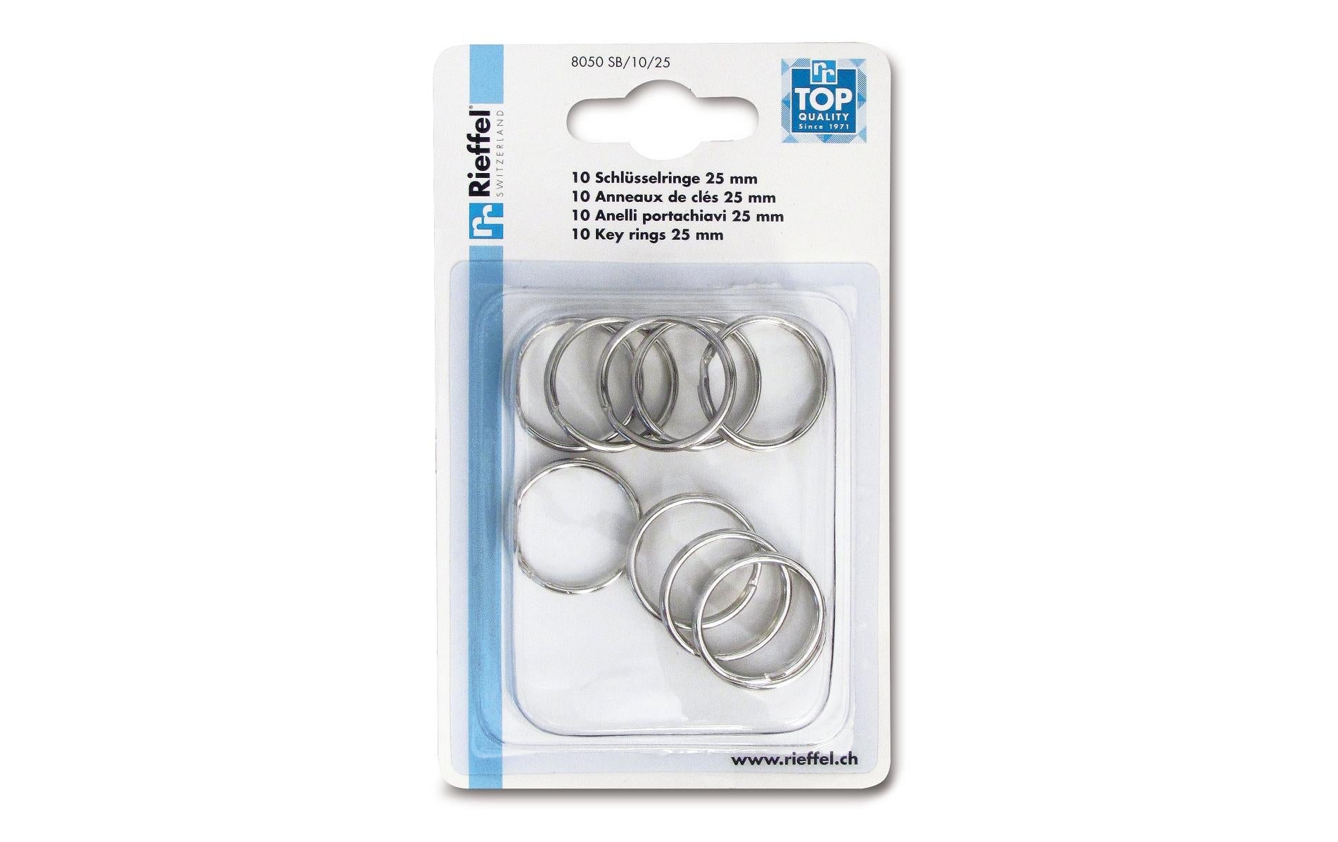 Rieffel Schlüsselring – Vernickelt, Silber, Ø 25 mm, 10er-Pack