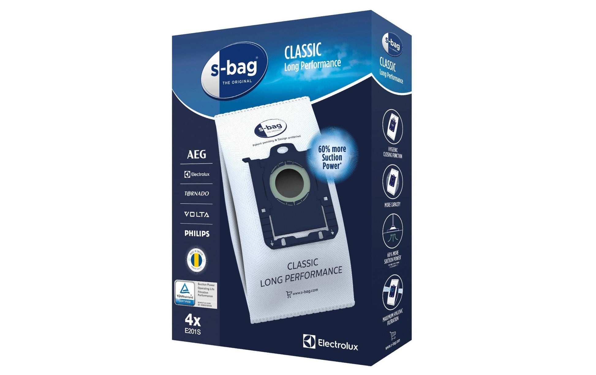 Electrolux Staubbeutel s-bag E201S – 4 Stück, für AirMax, Bolido, Clario und andere