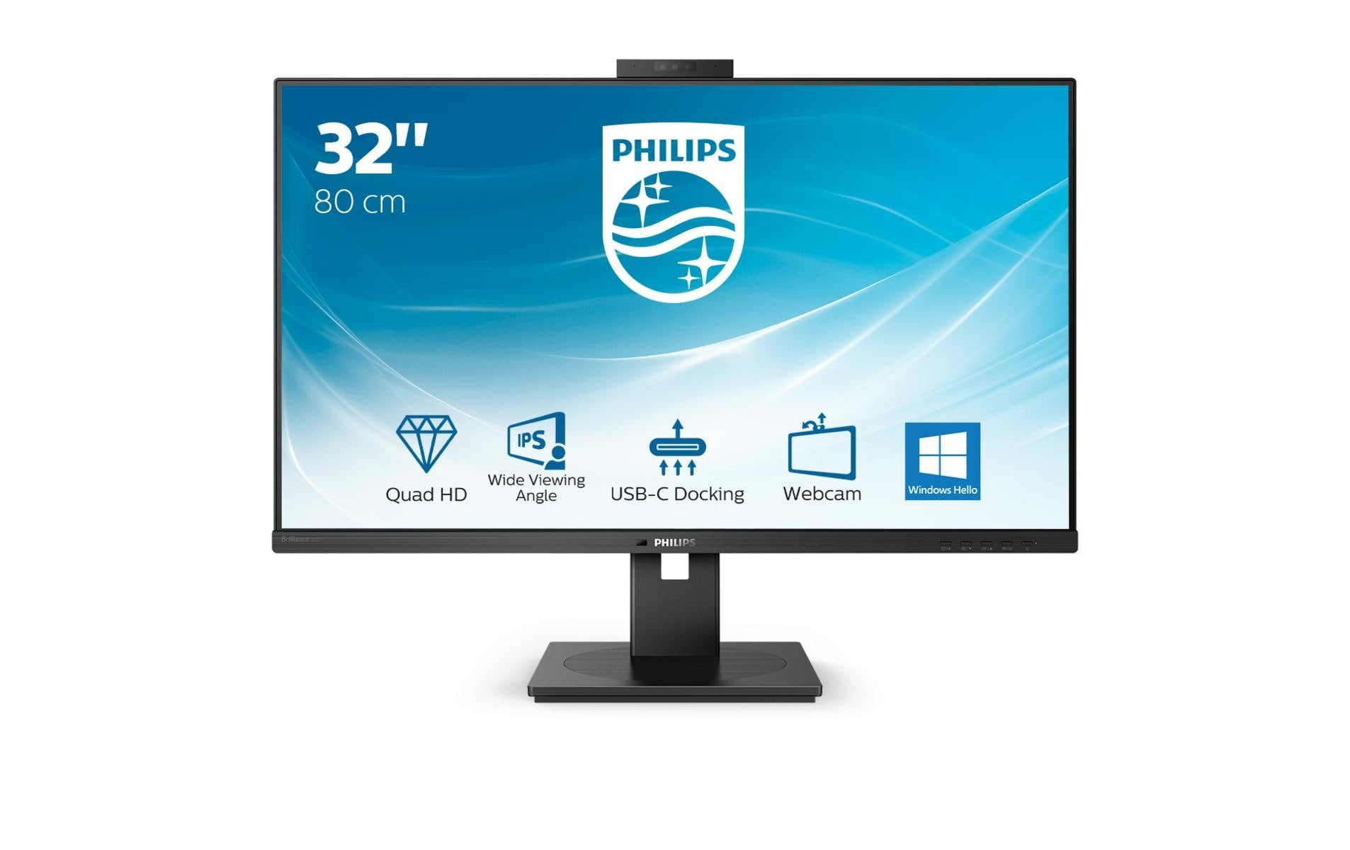 Philips 326P1H/00 – Monitor, 31,5", 75 Hz, 350 cd/m², USB-C, Daisy Chain, Webcam, VESA 100 × 100, Schwarz