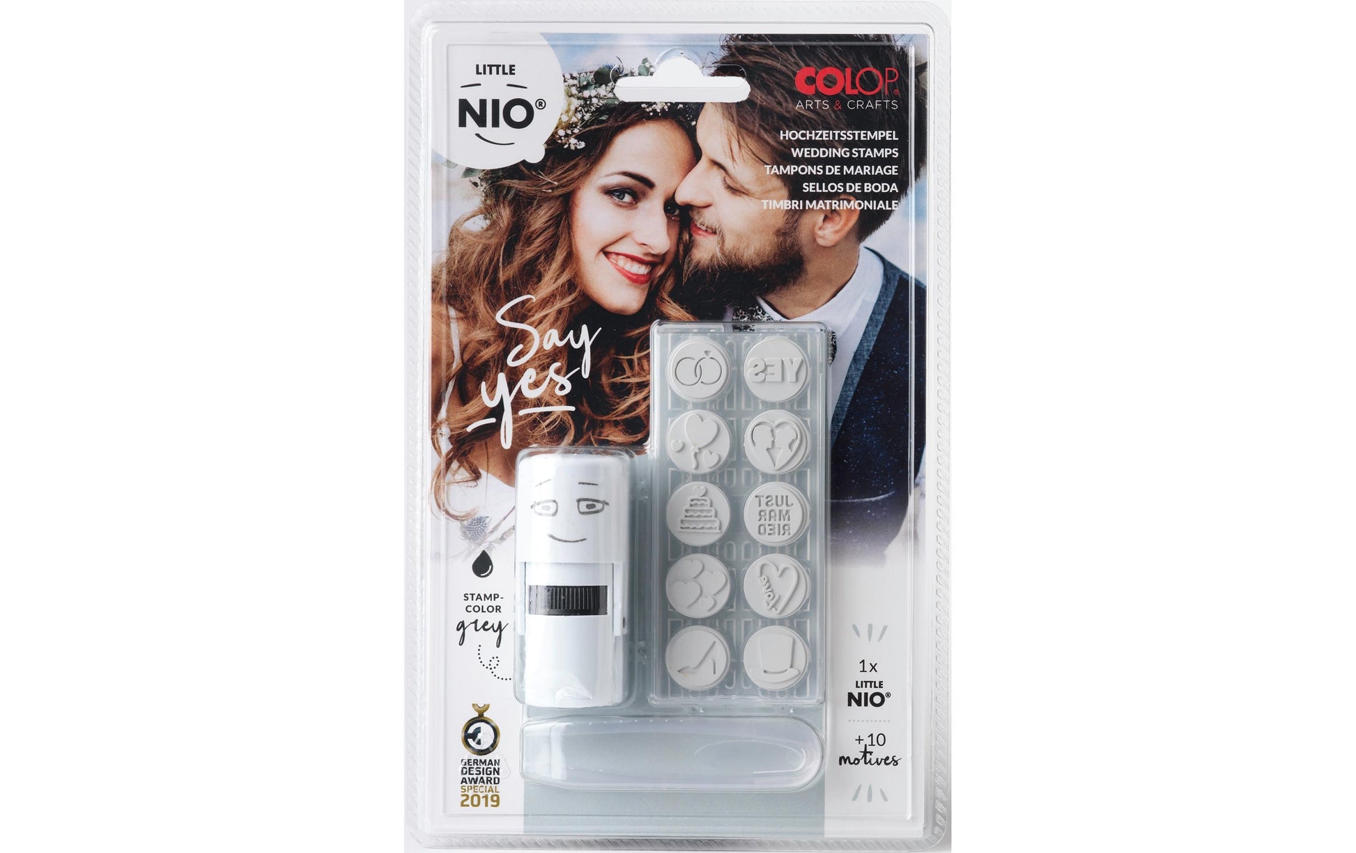 Colop Stempel-Set – Hochzeit – 10 Stempel, 1 Stempelkissen – Grau – für Papier