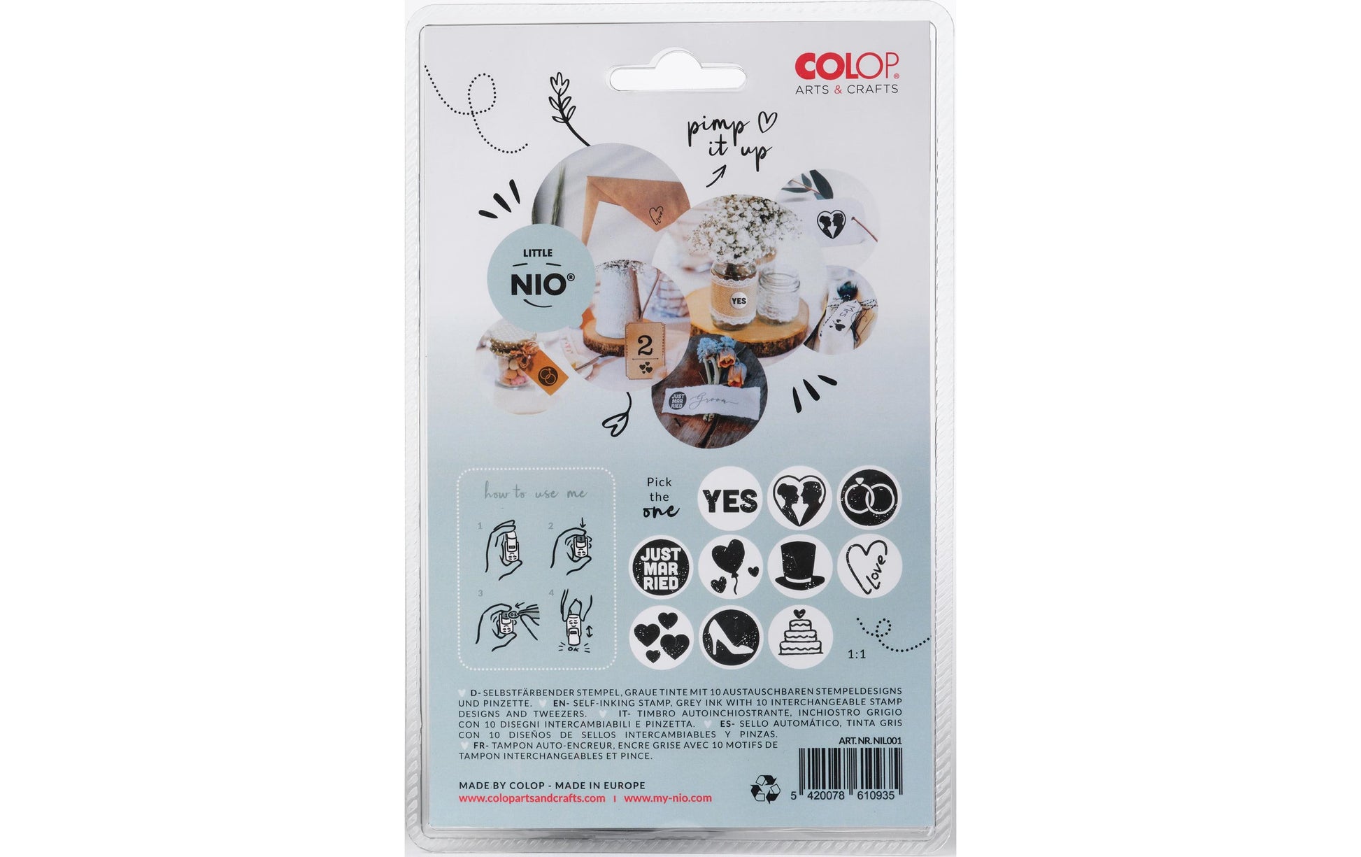 Colop Stempel-Set – Hochzeit – 10 Stempel, 1 Stempelkissen – Grau – für Papier