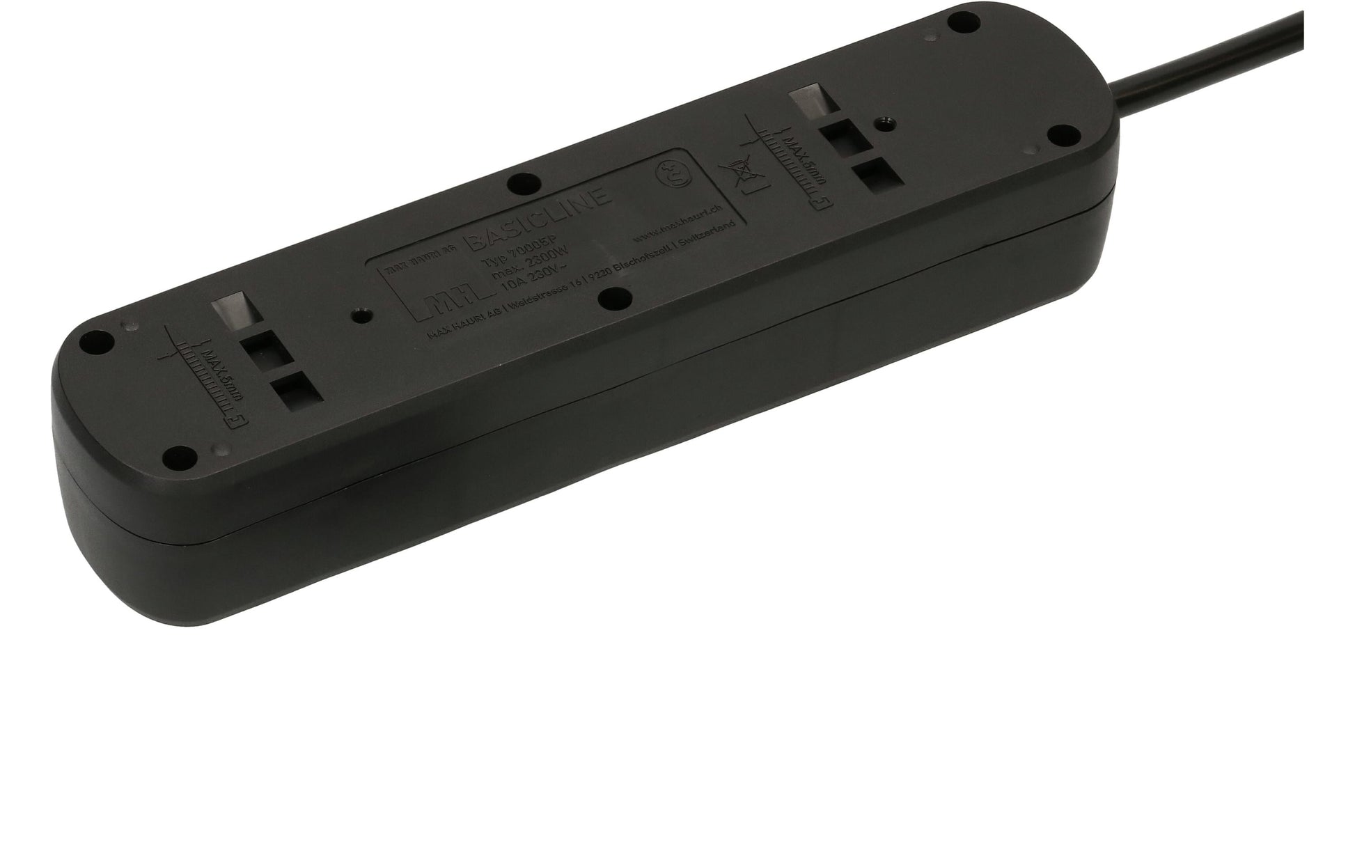 Max Hauri AG Max Hauri Basic-Line Steckdosenleiste, 5×T13, ohne Schalter, 1,5 m, Überstromschutz – schwarz