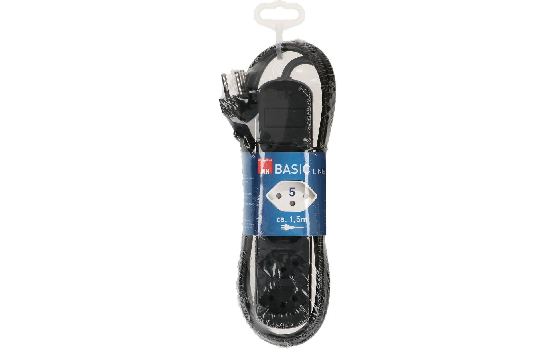 Max Hauri AG Max Hauri Basic-Line Steckdosenleiste, 5×T13, ohne Schalter, 1,5 m, Überstromschutz – schwarz