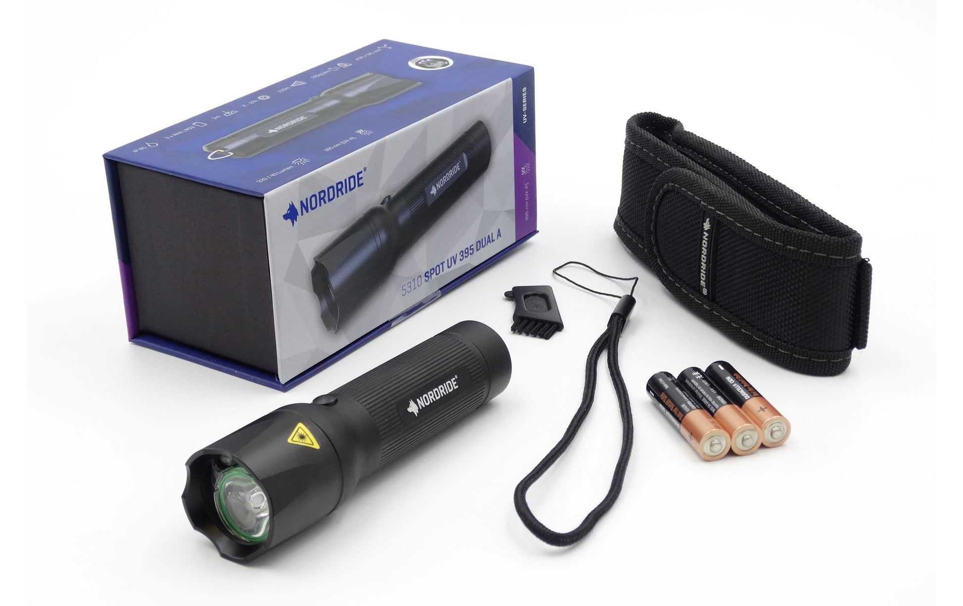 NORDRIDE UV Taschenlampe 395 – 320 lm, 110 m, IP65, 3 Modi – Schwarz