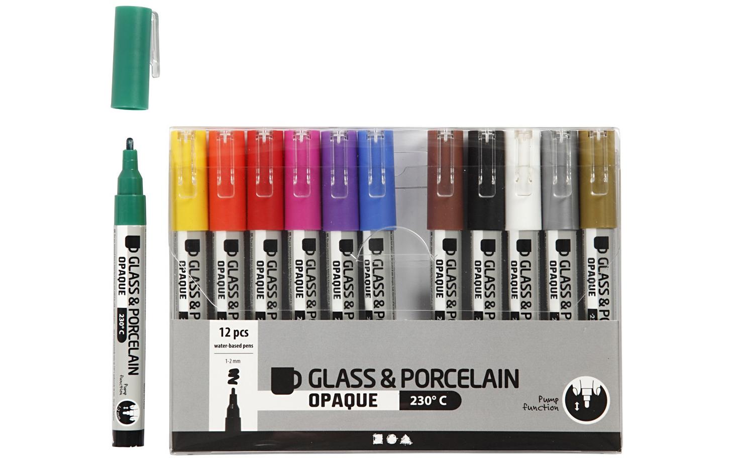 Creativ Company 31334 Permanentmarker – Rundspitze 0,7 mm – Mehrfarbig – 12er-Set – für Porzellan und Glas