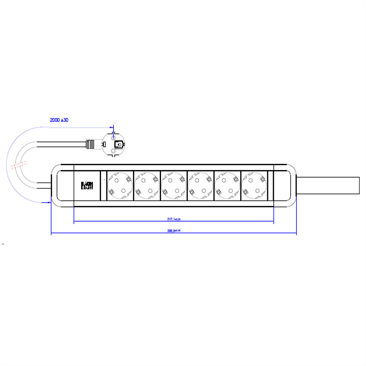Bachmann PRIMO2 – Steckdosenleiste, 6× Schuko (Typ F), 2 m, Stecker CEE 7/7 (Typ E/F)