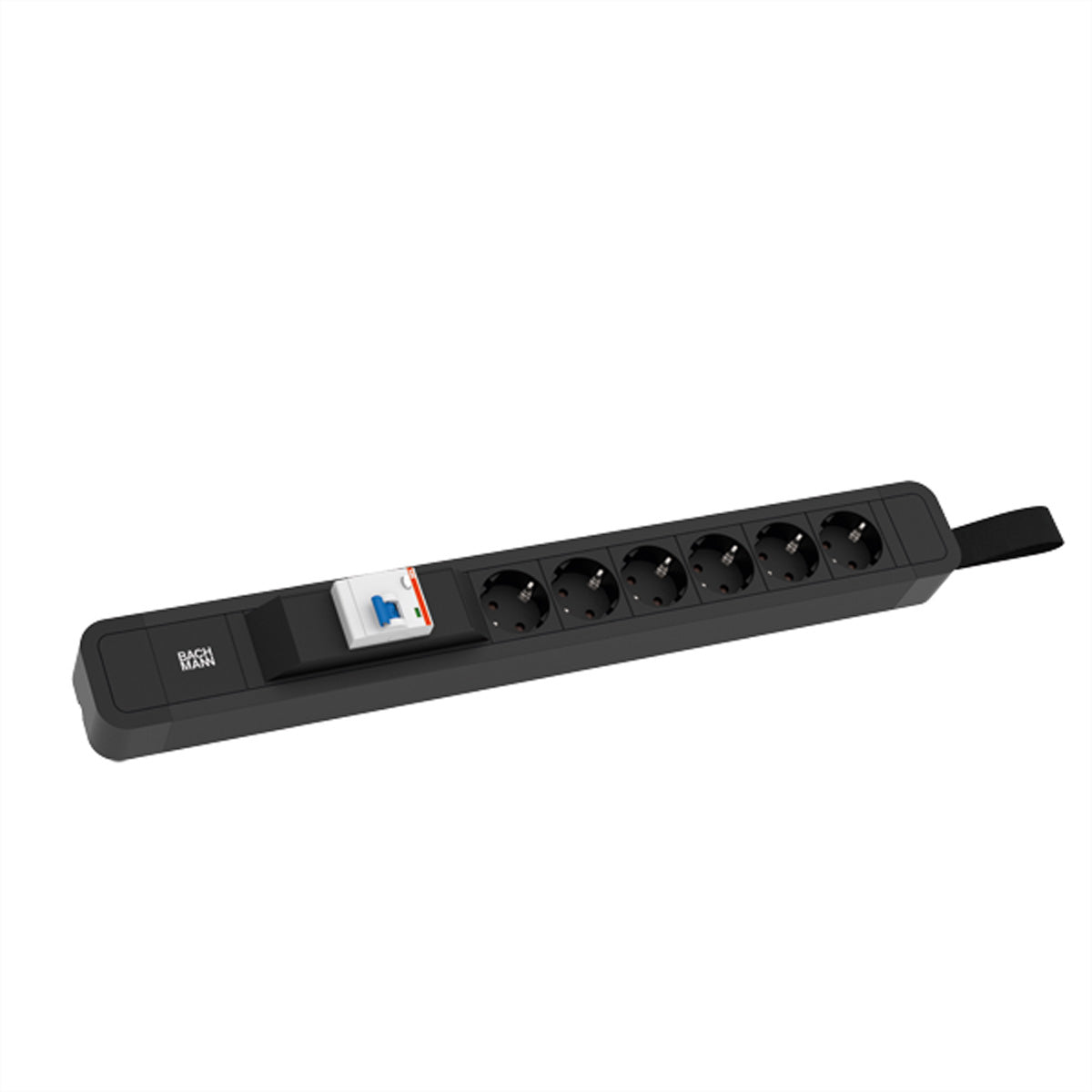 Bachmann PRIMO 2 Steckdosenleiste, 6×CEE7/3, 2 m, Eingang CEE7/7, 1×FI, mit Schlaufe – Schwarz