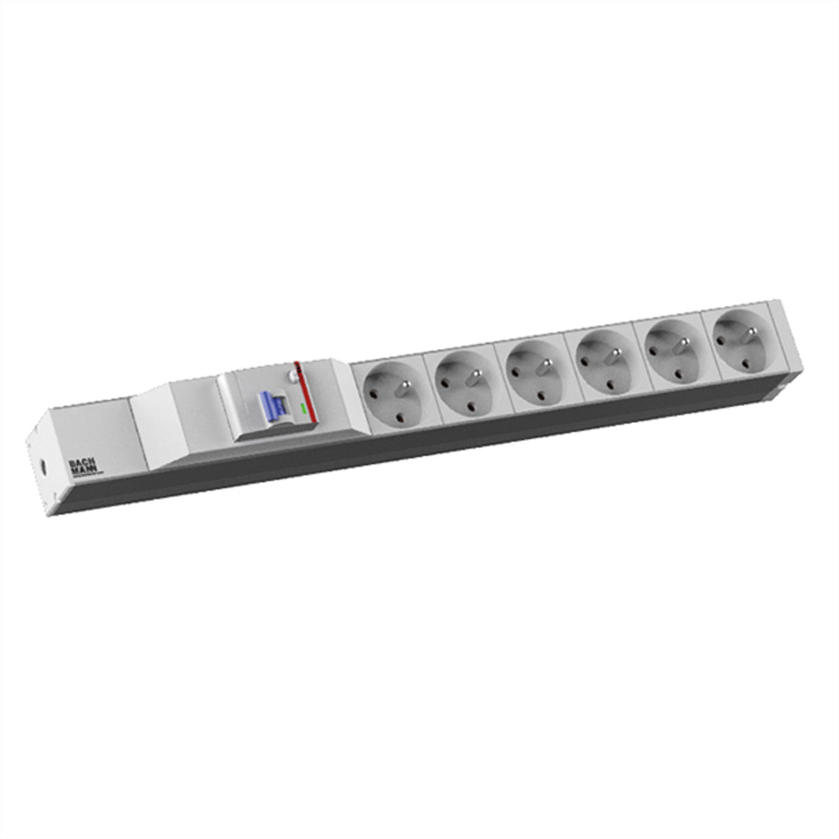 Bachmann 19" 1HE IT-Steckdosenleiste 6×UTE – FI 25 A/30 mA – Winkelstecker (CEE 7/7) – für FR/CZ/SK