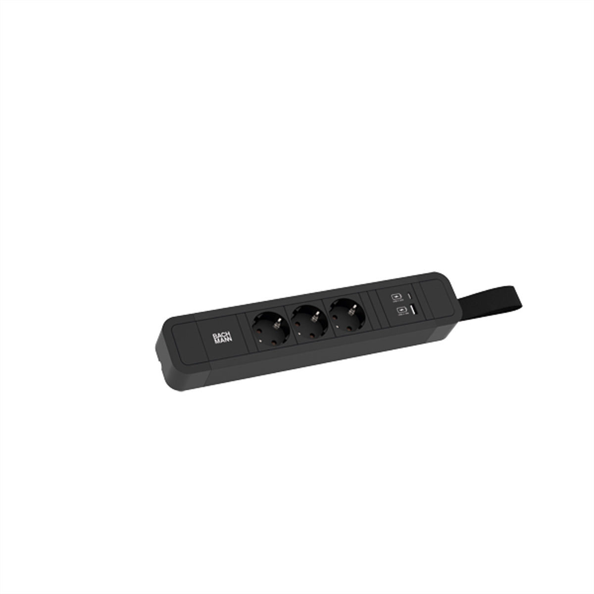 Bachmann PRIMO 2 Steckdosenleiste, 3×T13, 1×USB‑A + 1×USB‑C (22 W), ohne Schalter, 2 m – schwarz