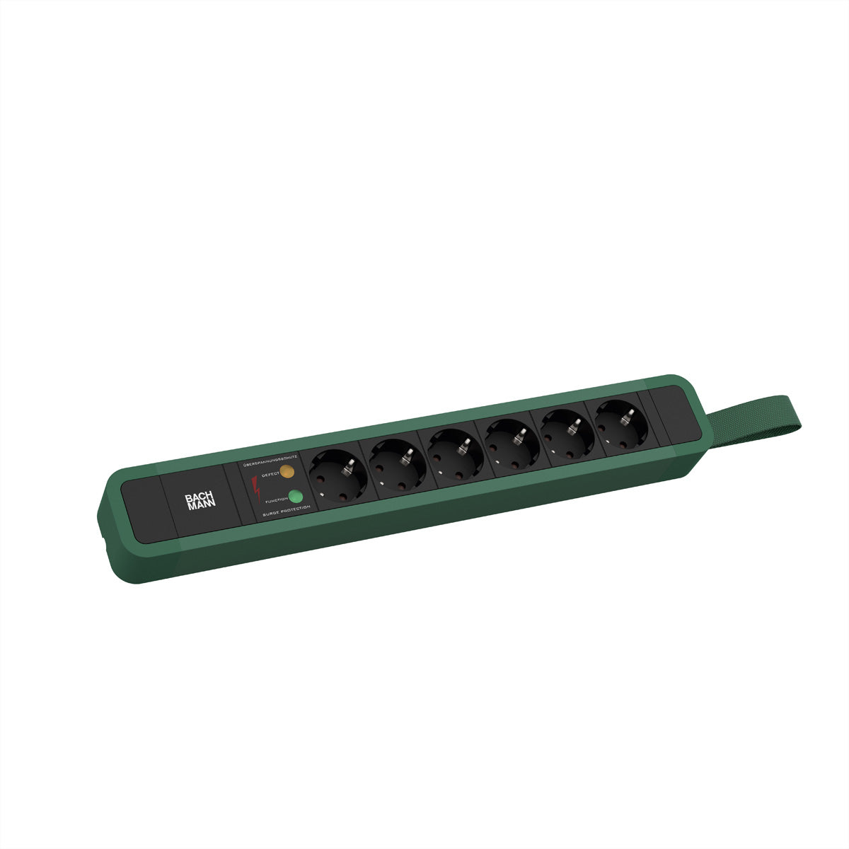 Bachmann Steckdosenleiste – 6×Schuko (Typ E/F), 2,0 m, Schalter, Überspannungsschutz, Schlaufe, Grün