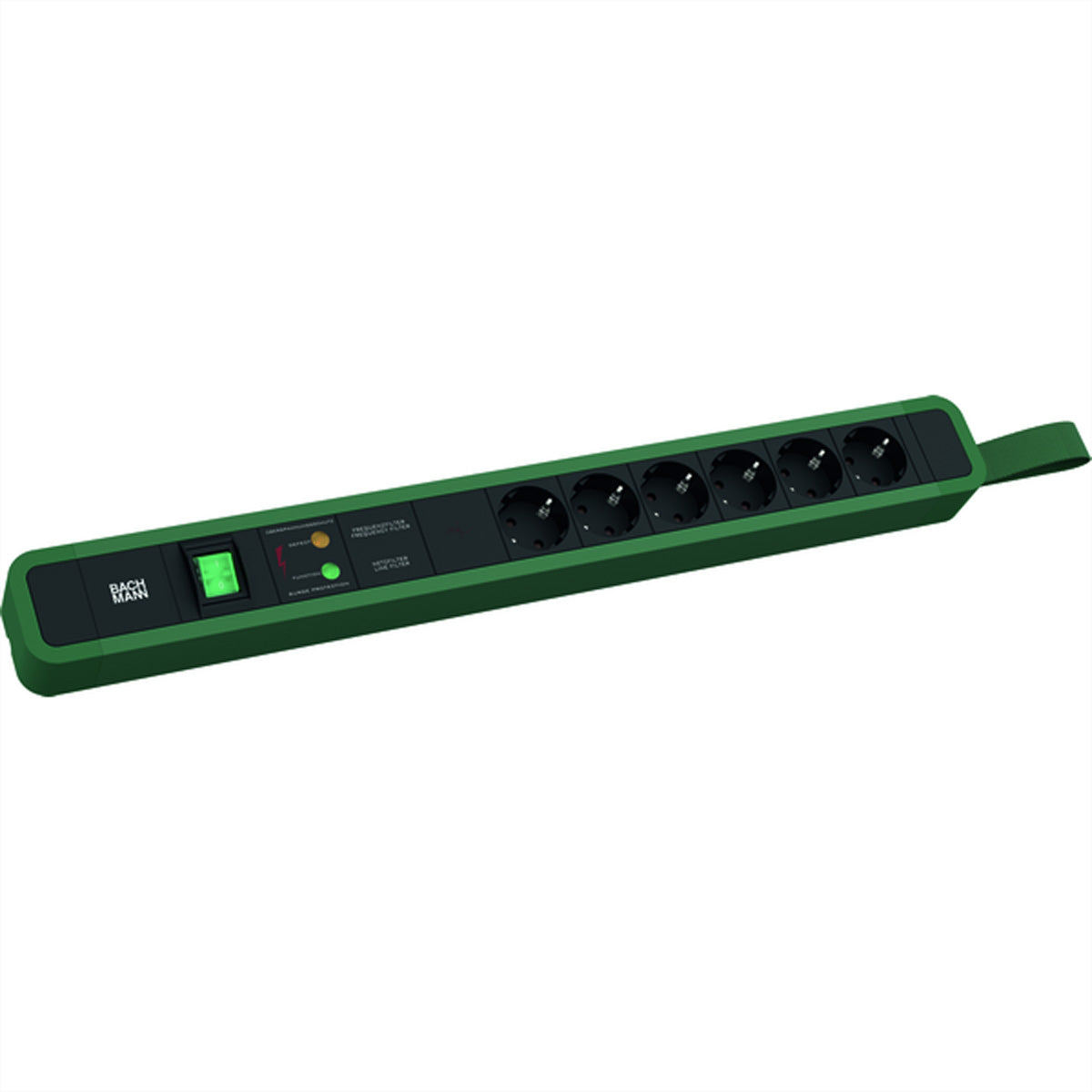 Bachmann PRIMO 2 Steckdosenleiste, 6×Schuko (CEE 7/3), mit Schalter, 2 m, Winkelstecker – grün
