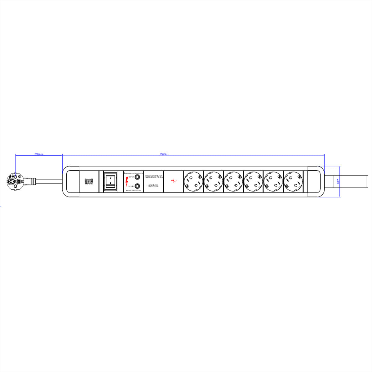 Bachmann PRIMO 2 Steckdosenleiste, 6×Schuko (CEE 7/3), mit Schalter, 2 m, Winkelstecker – grün