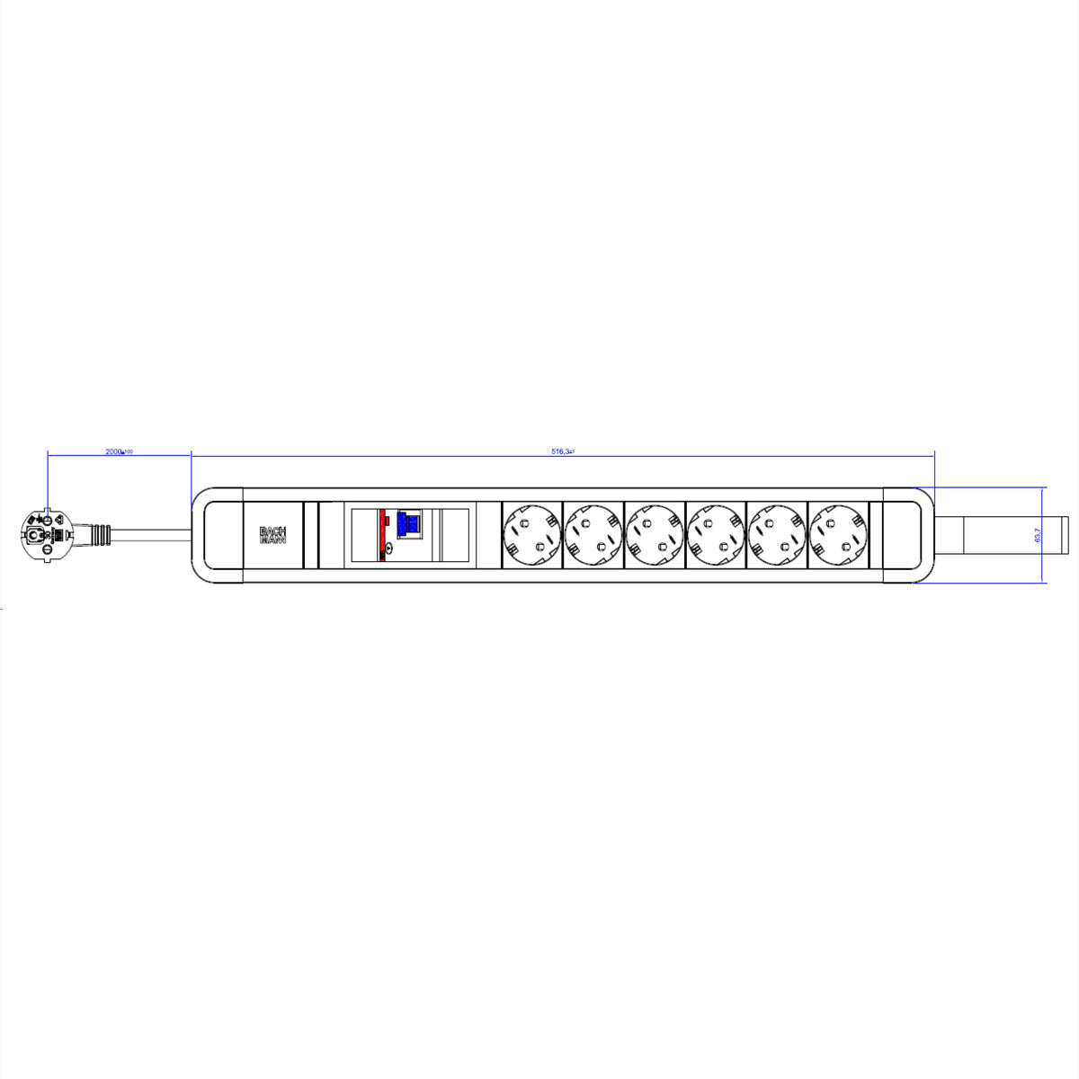 Bachmann PRIMO 2 Steckdosenleiste, 6×T13, 1×FI, Eingang CEE 7/7, 2 m – grün