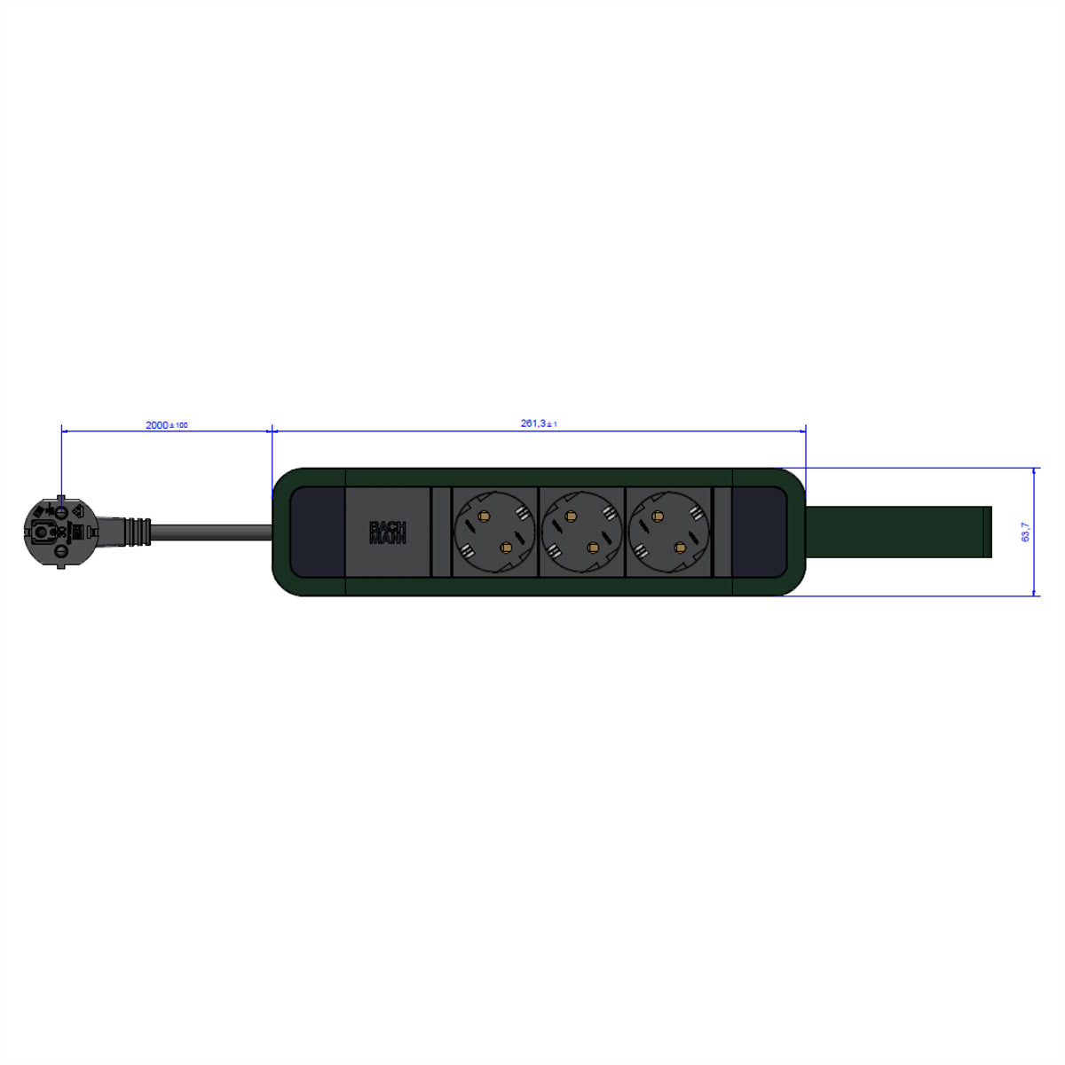 Bachmann PRIMO 2 Steckdosenleiste – 3×Schuko (Typ E/F), 2,0 m, Schalter
