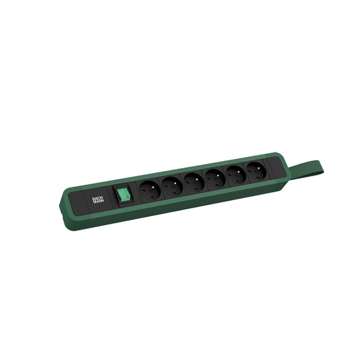 Bachmann PRIMO 2 Steckdosenleiste – 6×UTE (Typ E), 2,0 m, Schalter (beleuchtet), Grün, Aufhängeschlaufe