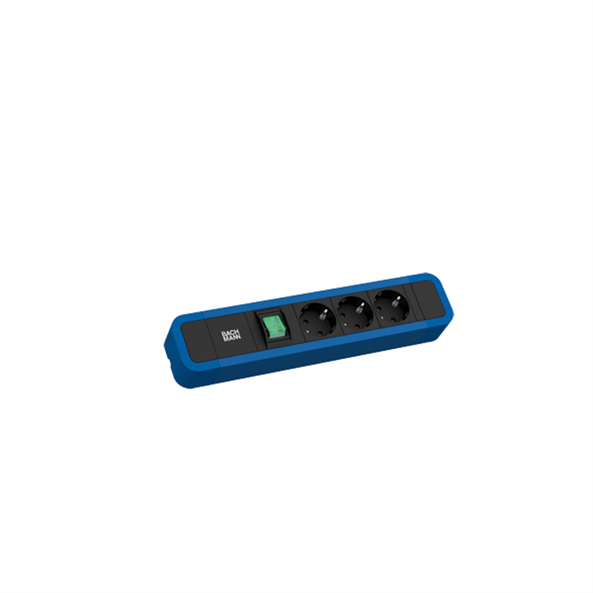 Bachmann PRIMO 2 Steckdosenleiste, 3×Schuko (Typ F), mit beleuchtetem Schalter, 2 m, Aluminiumgehäuse – blau