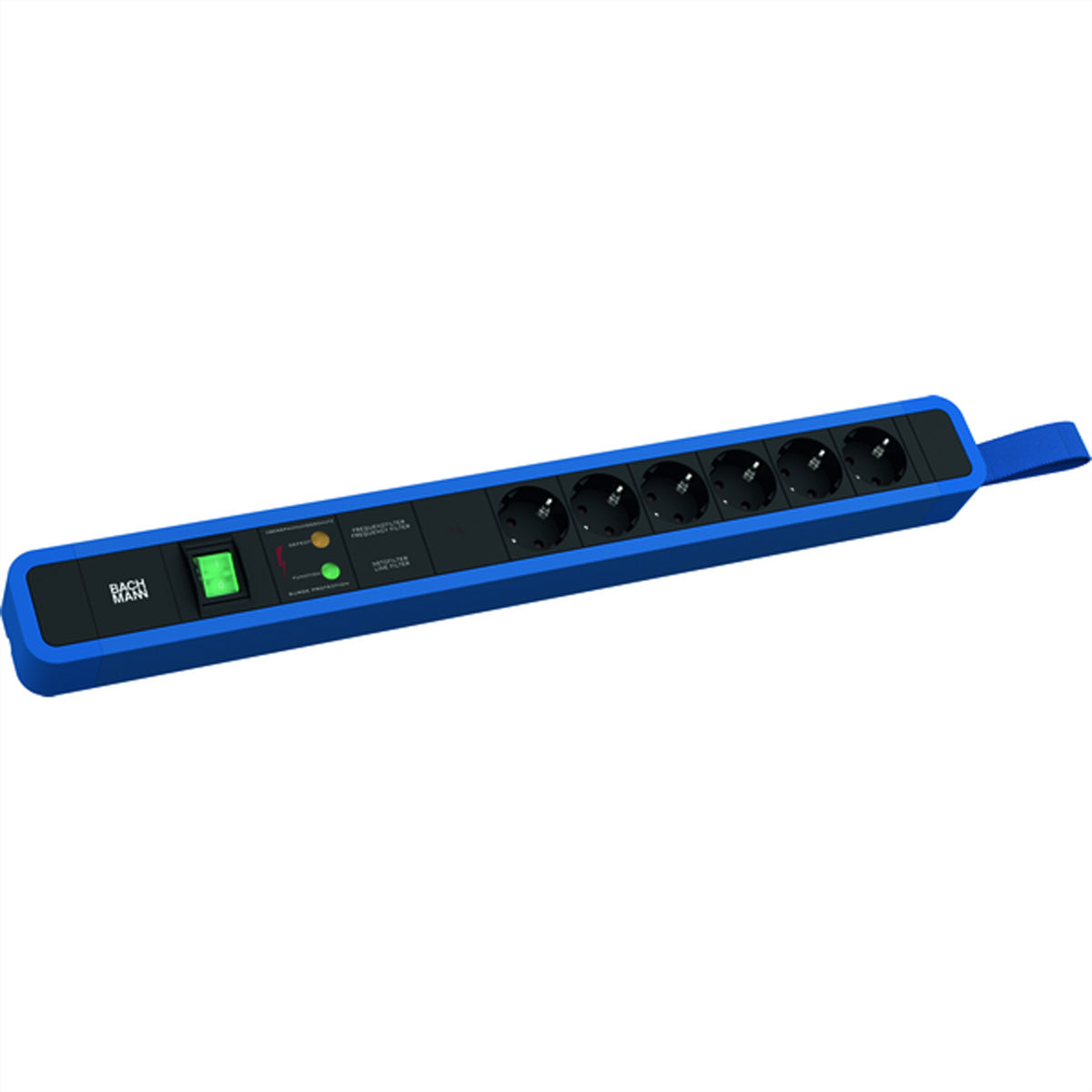 Bachmann PRIMO 2 Steckdosenleiste, 6×T13, mit Schalter, 2 m, Eingang Schutzkontakt (CEE 7/7) – Blau