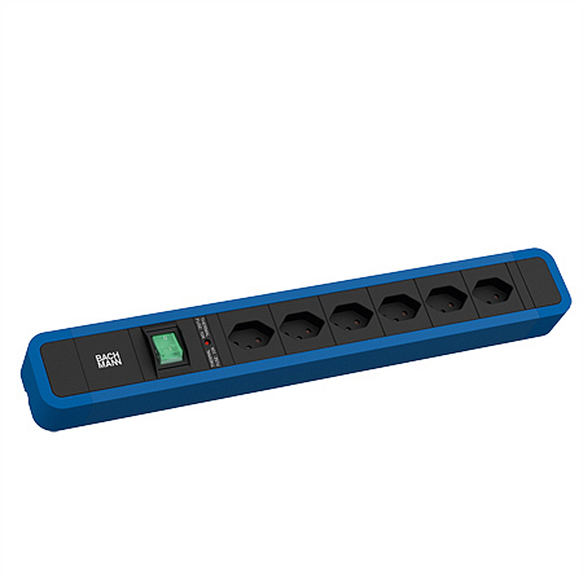 Bachmann PRIMO 2 Steckdosenleiste, 6×T13, mit Schalter, 2 m, Eingang T12 – Blau