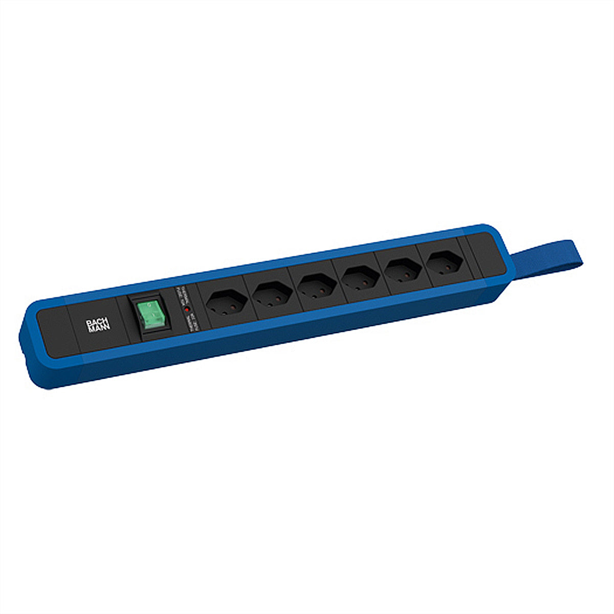 Bachmann PRIMO 2 Steckdosenleiste, 6×T13, mit beleuchtetem Schalter, 2 m, Eingang T12 – Blau