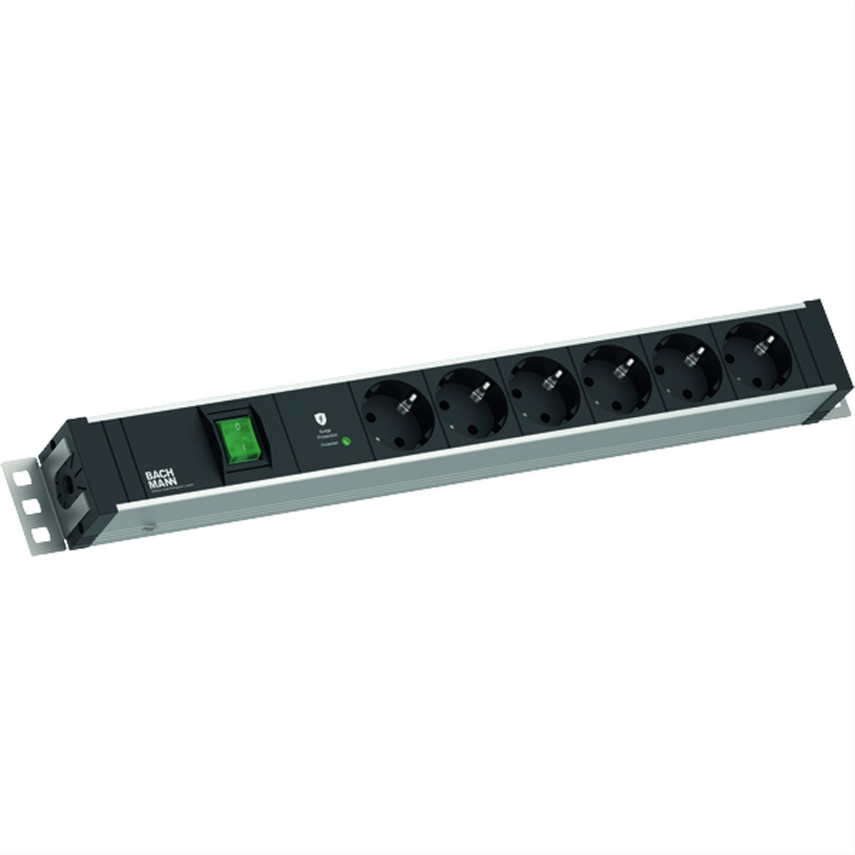Bachmann Steckdosenleiste, 6×CEE7/3, mit Schalter, 2 m, Eingang CEE7/7 – Schwarz/Silber