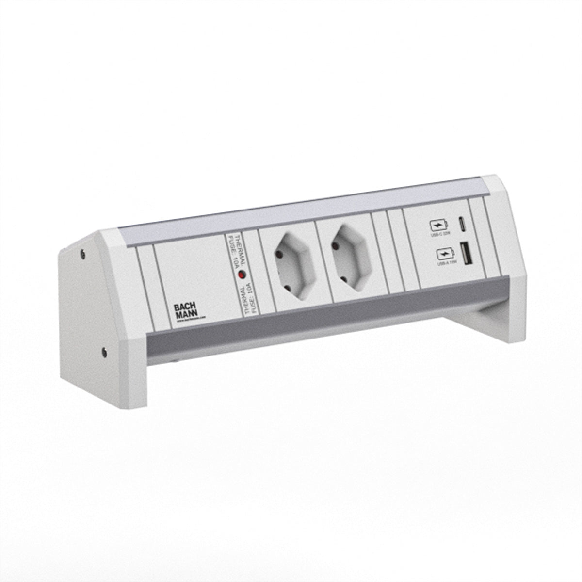 Bachmann DESK 2 – Tischsteckdosenleiste, 2× T13, 2× USB (22 W), Stecker GST18