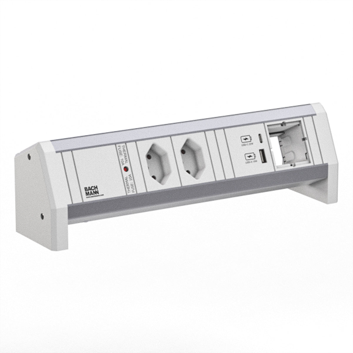 Bachmann DESK – Tischsteckdosenleiste, 2× T13, 2× USB (22 W), Stecker GST18
