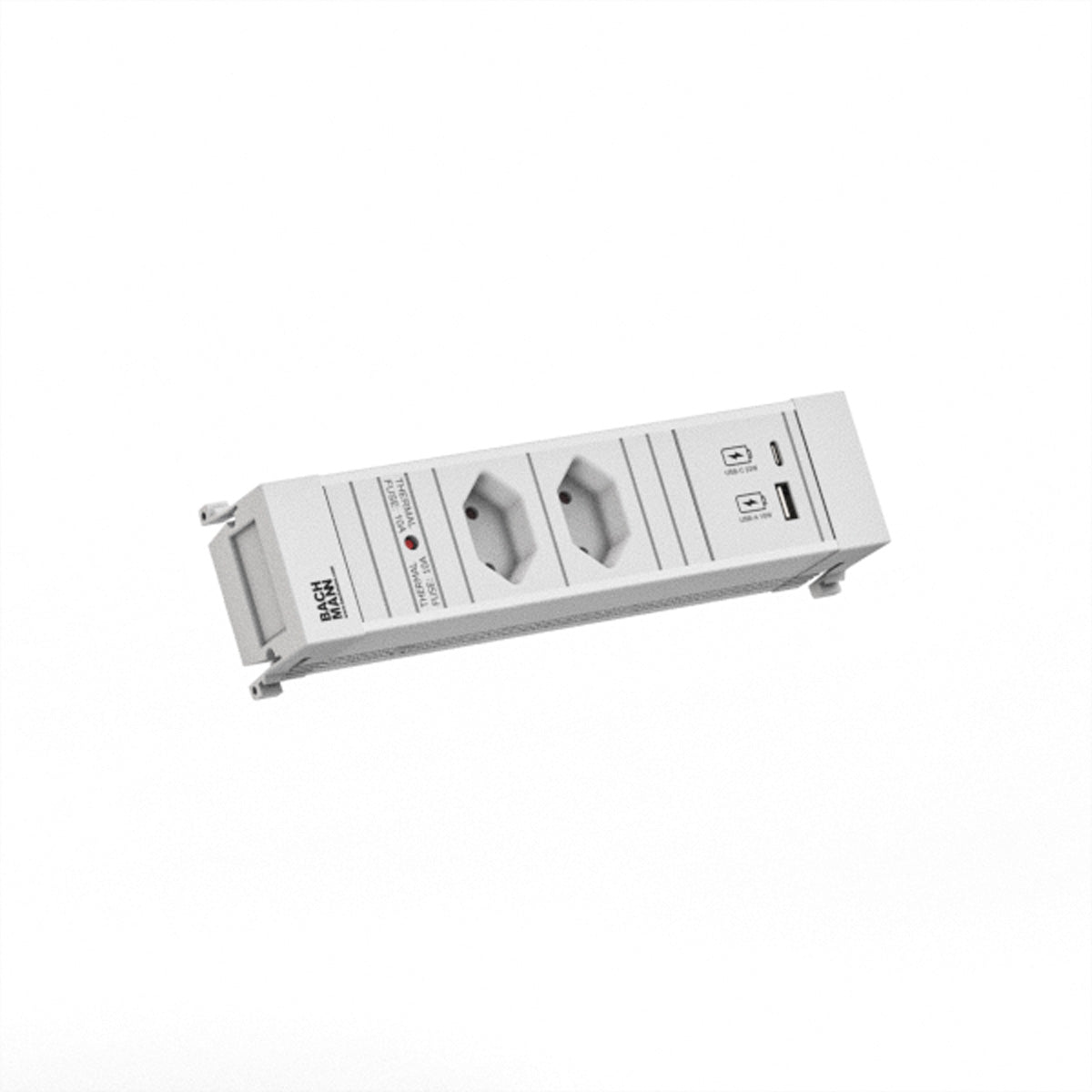 Bachmann POWER FRAME Einbausteckdosenleiste, 2×T13, 1×USB-A + 1×USB-C 22 W, Einbau, 0,2 m – weiss