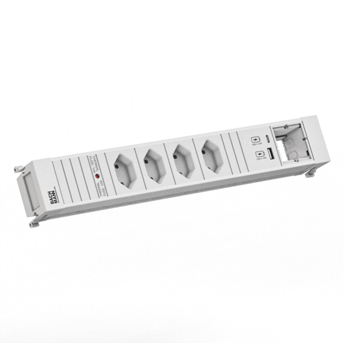 Bachmann POWER FRAME Einbausteckdosenleiste, 4×T13, 1×USB‑A + 1×USB‑C 22 W, Einbau, 0,2 m – weiss