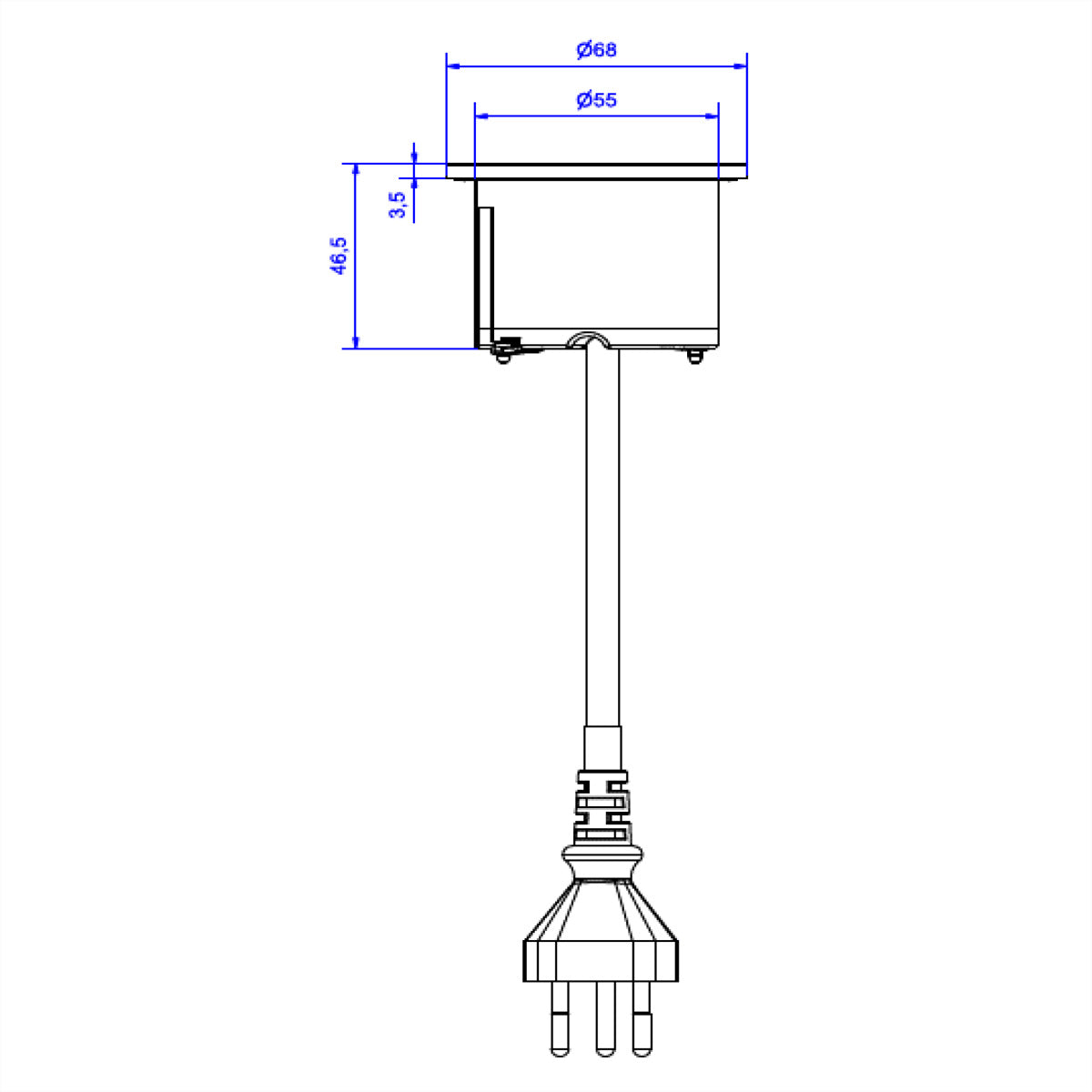 Bachmann PIX Einbausteckdosenleiste, 1×T13, Einbau, Eingang T12, 2 m – weiss
