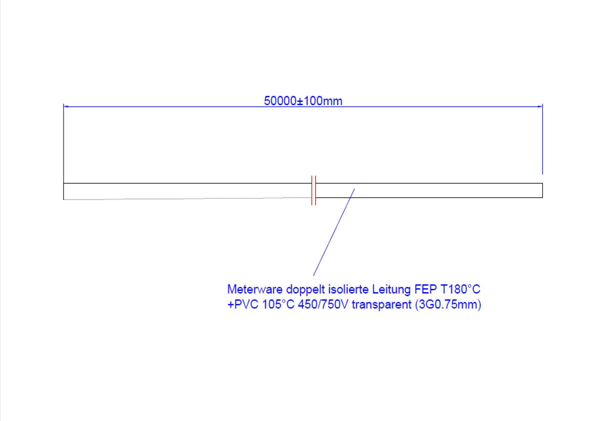 Bachmann Meterware Stromkabel – offenes Ende bis offenes Ende, 50 m, 3×0,75 mm², FEP/PVC-Mantel, transparent