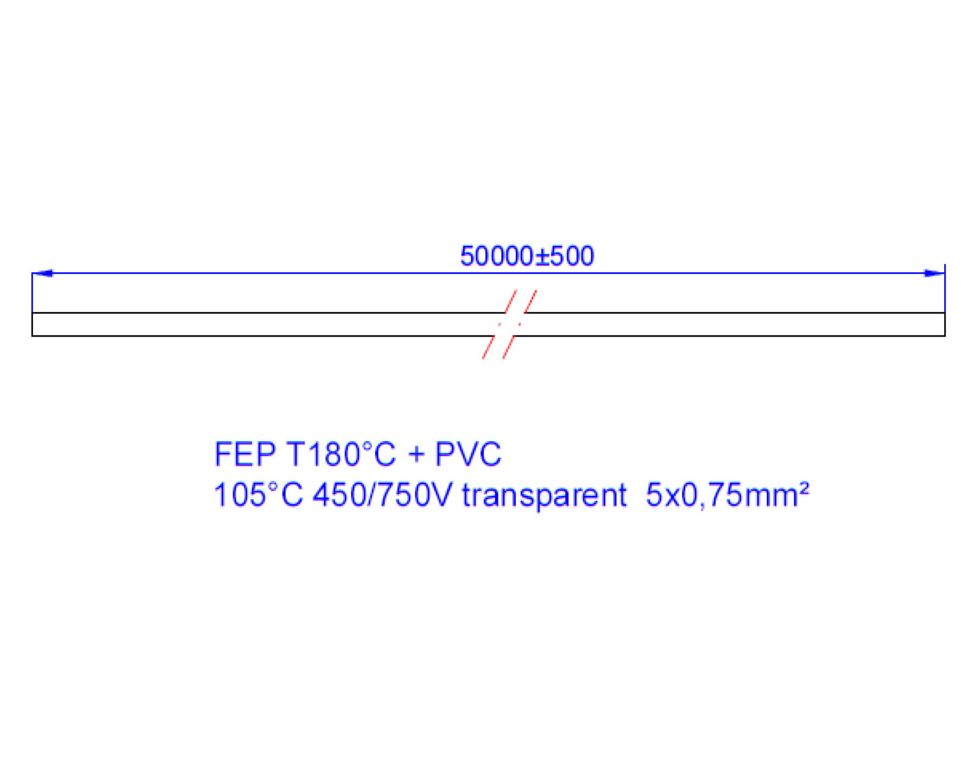 Bachmann Meterware Stromkabel – offenes Ende bis offenes Ende, 50 m, 5×0,75 mm², FEP/PVC-Mantel, transparent